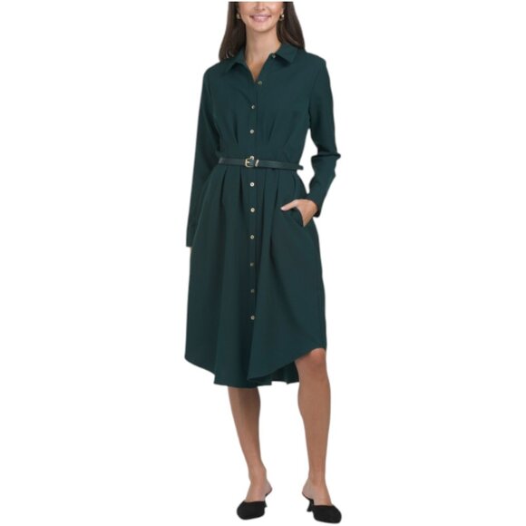 NANETTE LEPORE Belted Pin Tuck Shirt Dress - Picture 1 of 3